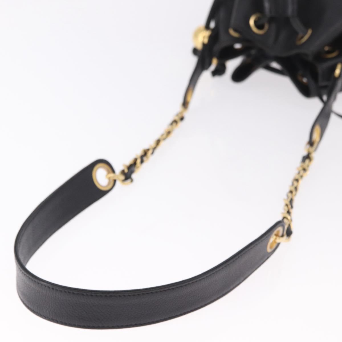 CHANEL Triple Coco Shoulder Bag Caviar Skin Black Gold CC Auth 185192SAV
