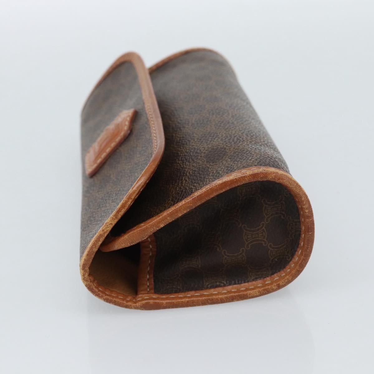 CELINE Macadam Canvas Pouch PVC Leather Brown Gold Auth 185196