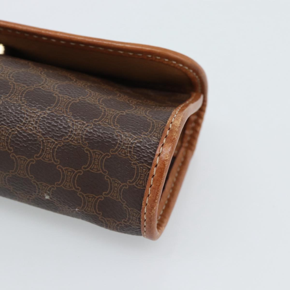 CELINE Macadam Canvas Pouch PVC Leather Brown Gold Auth 185196
