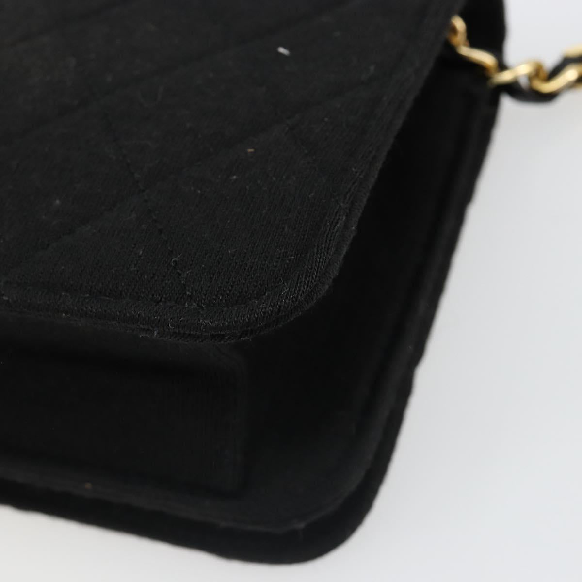 CHANEL Matelasse Chain Shoulder Bag Cotton Black Gold CC Auth 185197