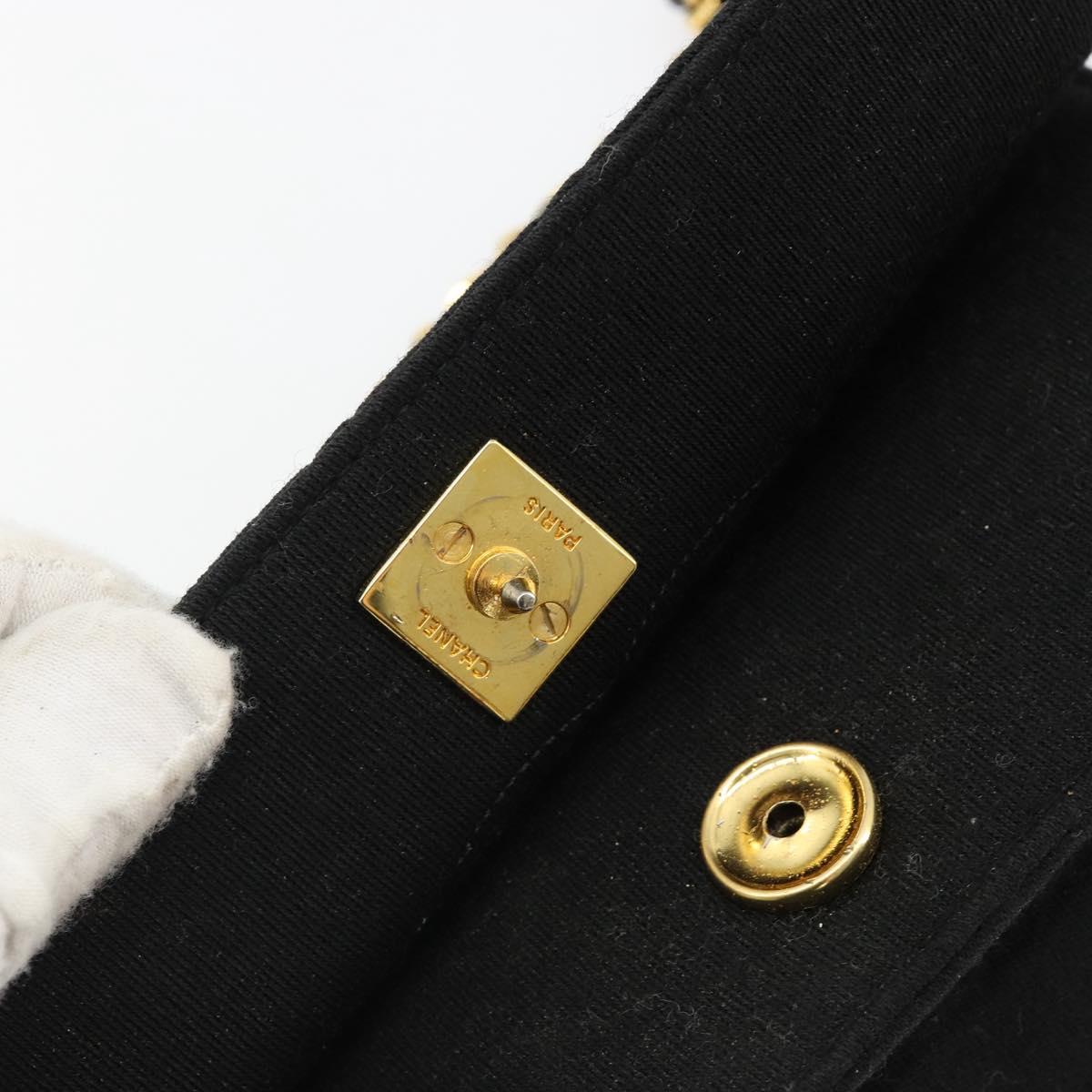 CHANEL Matelasse Chain Shoulder Bag Cotton Black Gold CC Auth 185197