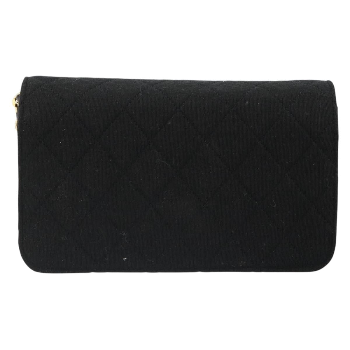 CHANEL Matelasse Chain Shoulder Bag Cotton Black Gold CC Auth 185197