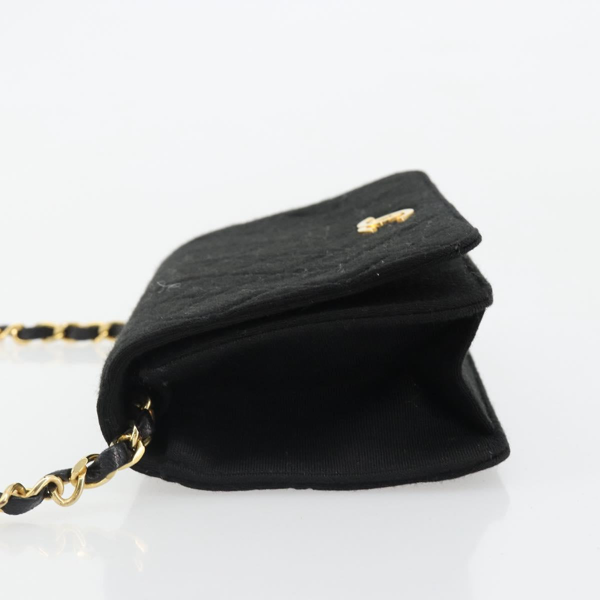 CHANEL Matelasse Chain Shoulder Bag Cotton Black Gold CC Auth 185197