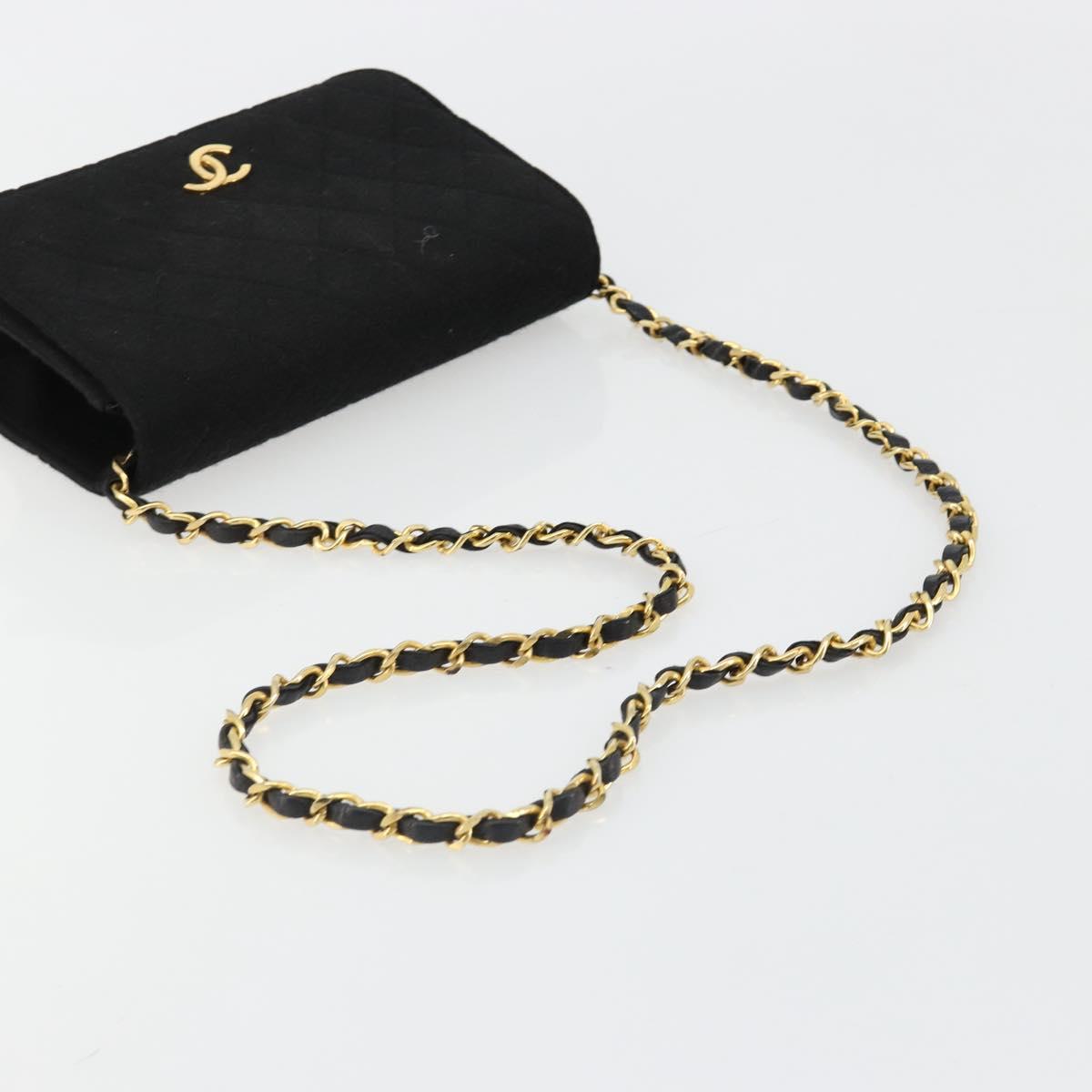 CHANEL Matelasse Chain Shoulder Bag Cotton Black Gold CC Auth 185197