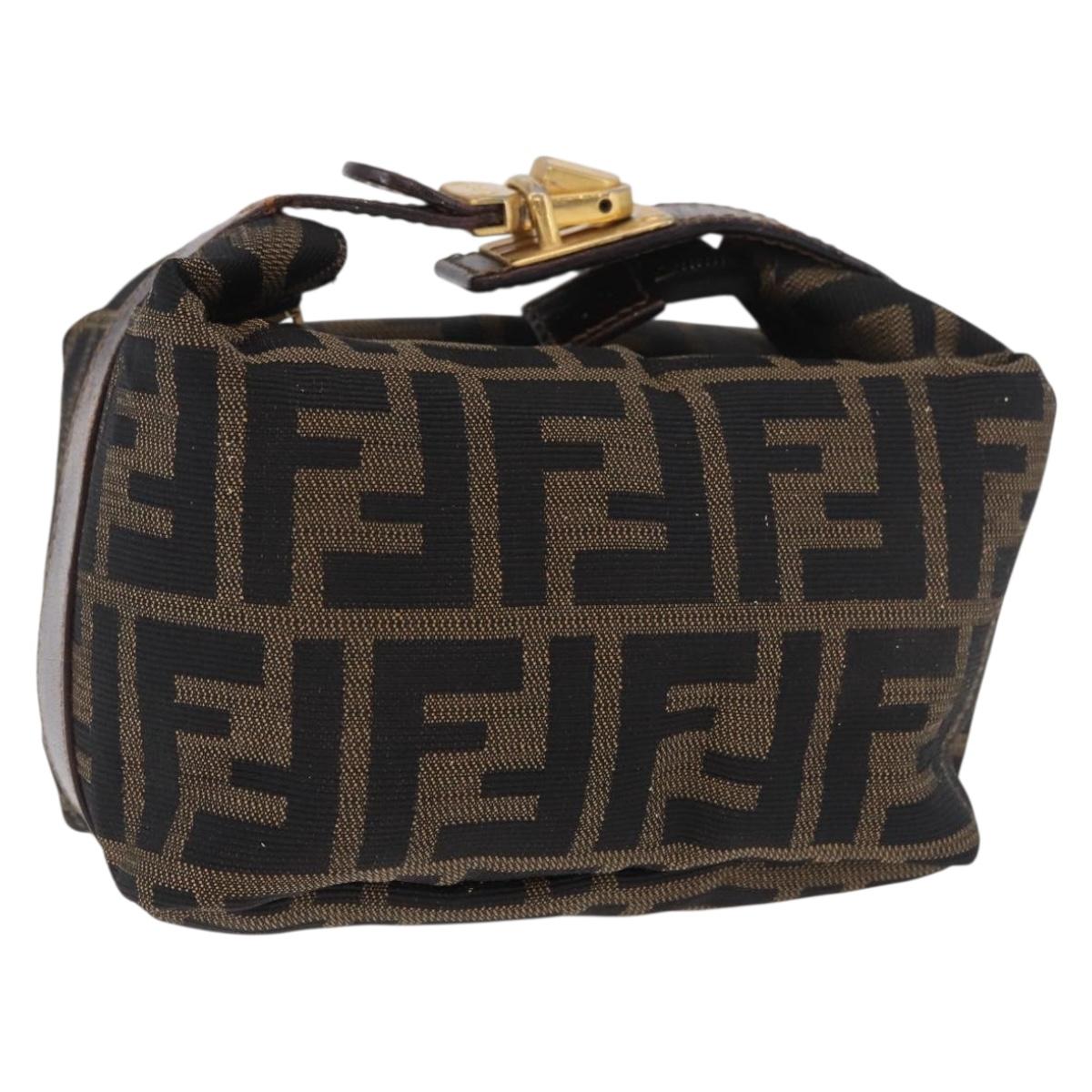 FENDI Zucca Canvas Hand Pouch Black Brown Auth 185198