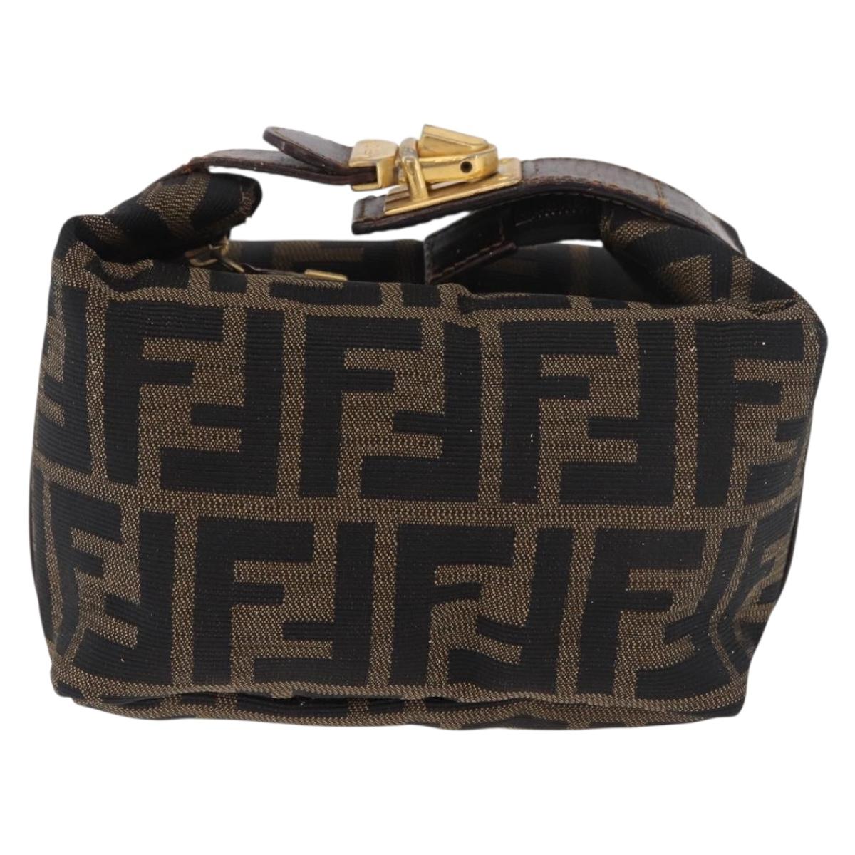 FENDI Zucca Canvas Hand Pouch Black Brown Auth 185198