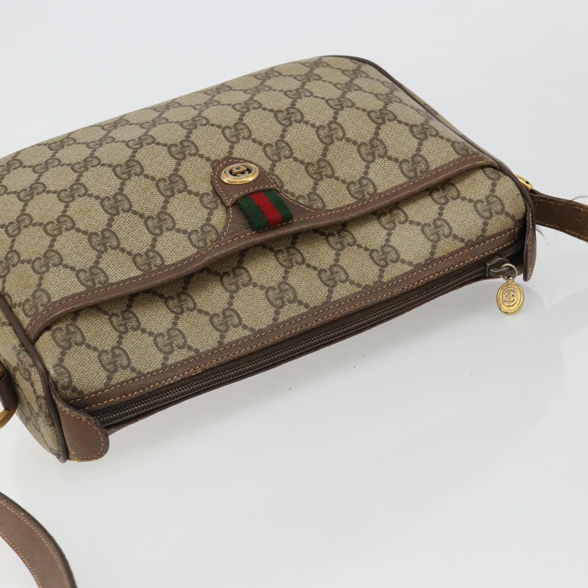 GUCCI GG Supreme Web Sherry Line Bag PVC Beige Gold 89 02 077 Auth 185199