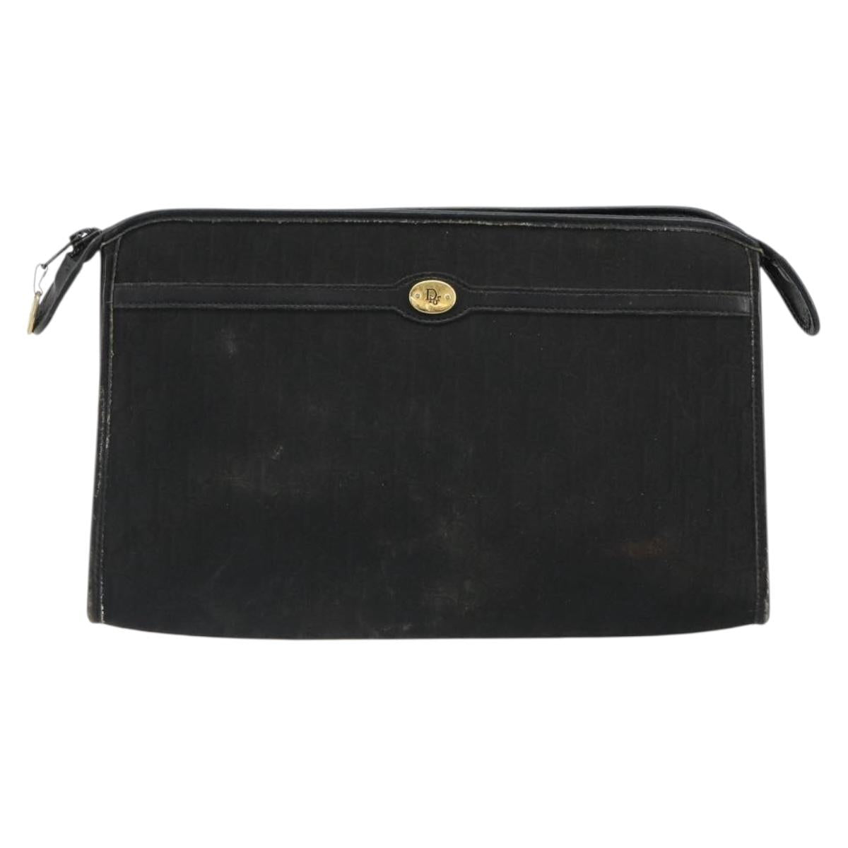 Christian Dior Trotter Canvas Clutch Bag Black Gold Auth 185202