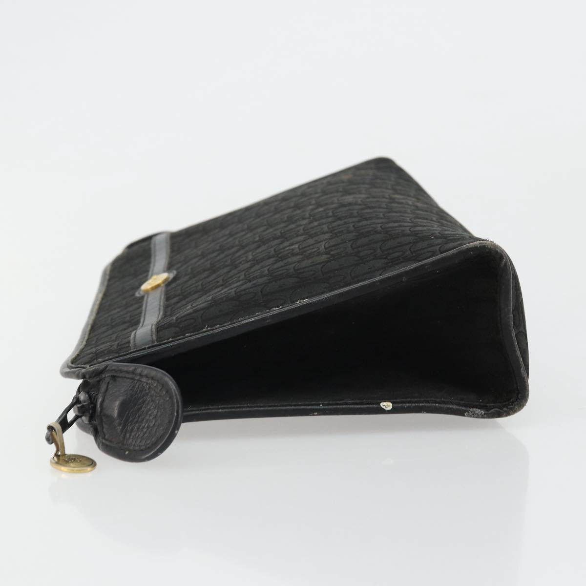 Christian Dior Trotter Canvas Clutch Bag Black Gold Auth 185202