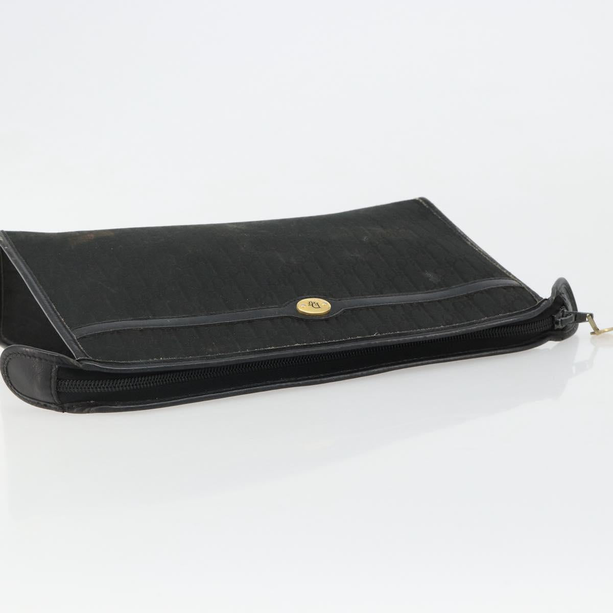 Christian Dior Trotter Canvas Clutch Bag Black Gold Auth 185202