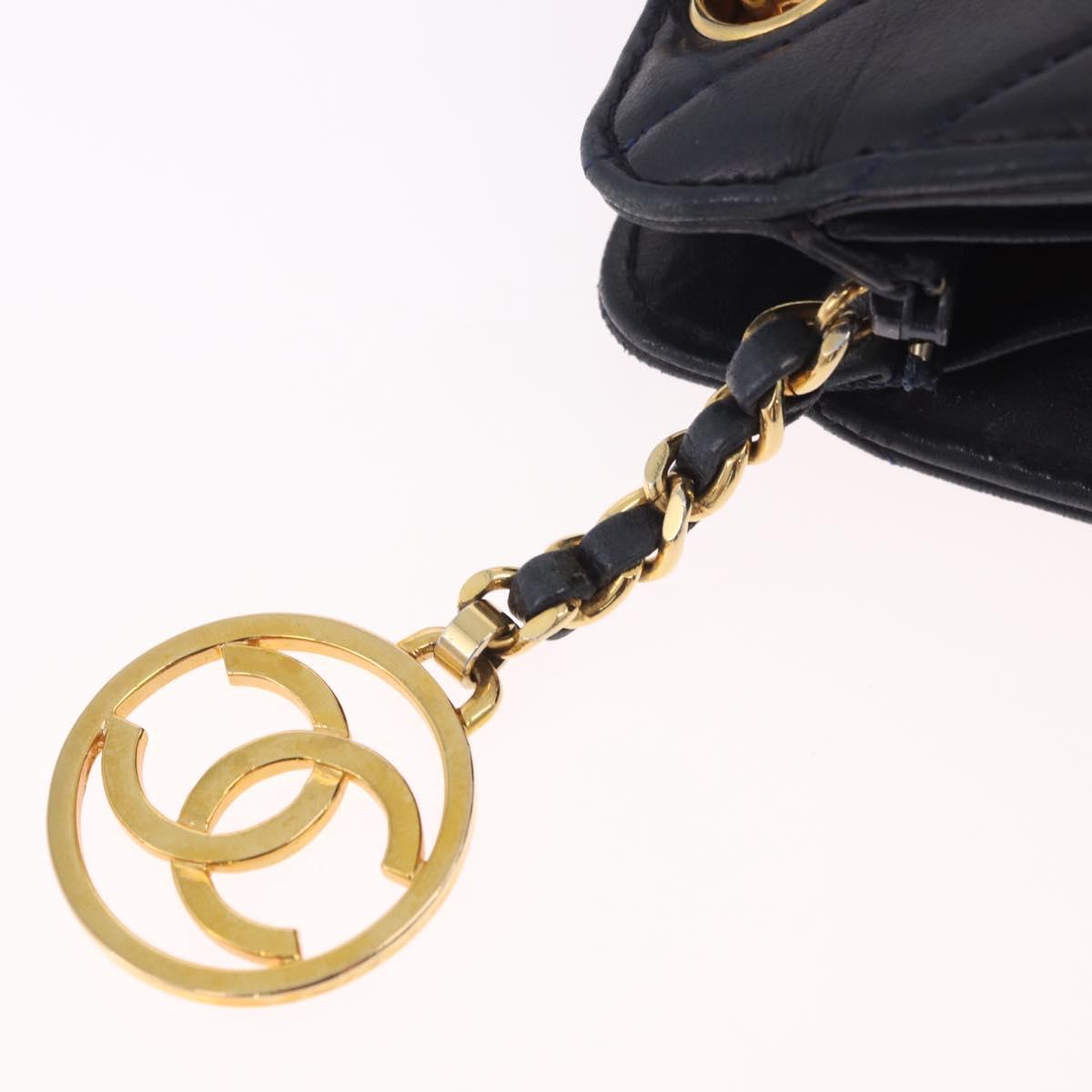 CHANEL V Stitch Chain Shoulder Bag Lamb Skin Navy Gold CC Auth 185203V