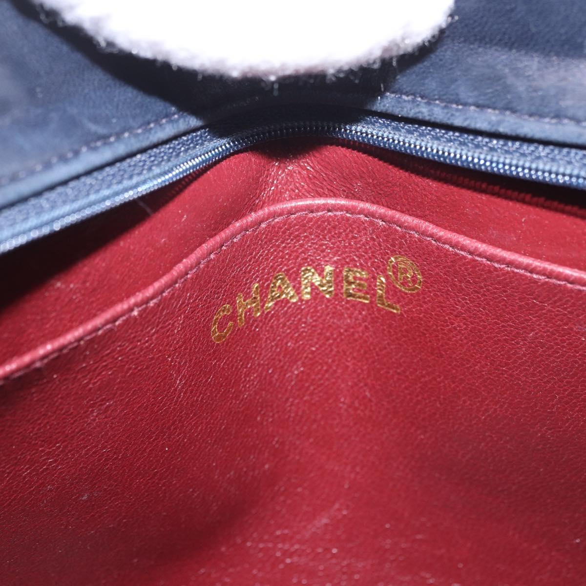 CHANEL V Stitch Chain Shoulder Bag Lamb Skin Navy Gold CC Auth 185203V