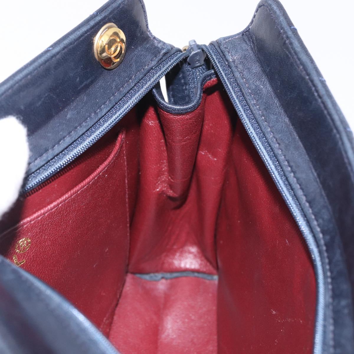 CHANEL V Stitch Chain Shoulder Bag Lamb Skin Navy Gold CC Auth 185203V