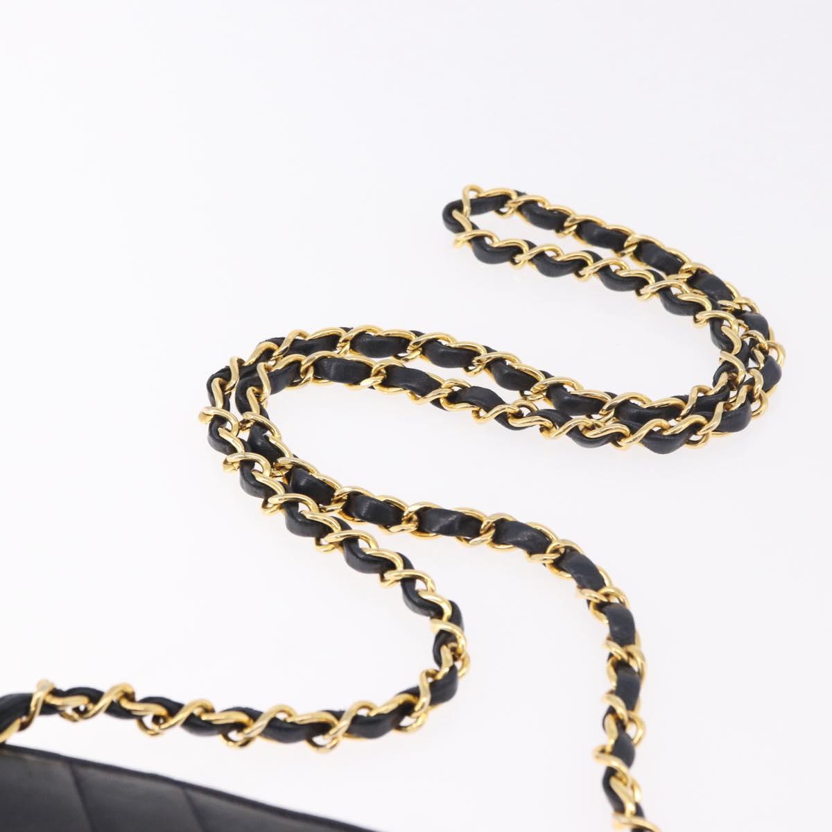 CHANEL V Stitch Chain Shoulder Bag Lamb Skin Navy Gold CC Auth 185203V
