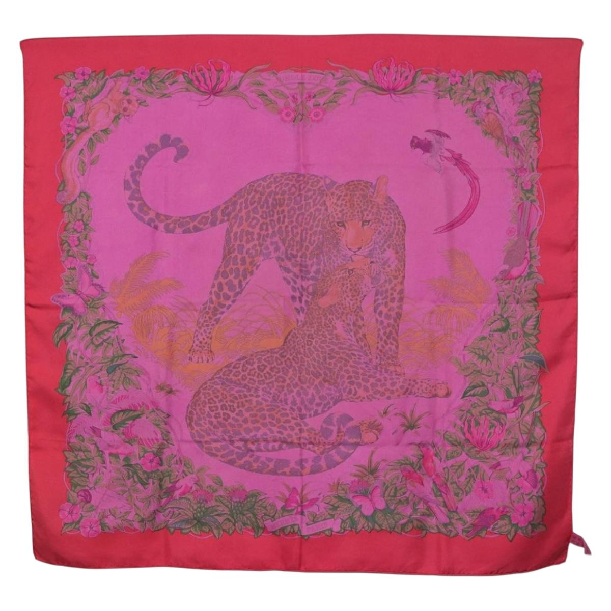 HERMES Carre 90 Scarf Silk ""JUNGLE LOVE"" Pink Auth 185241
