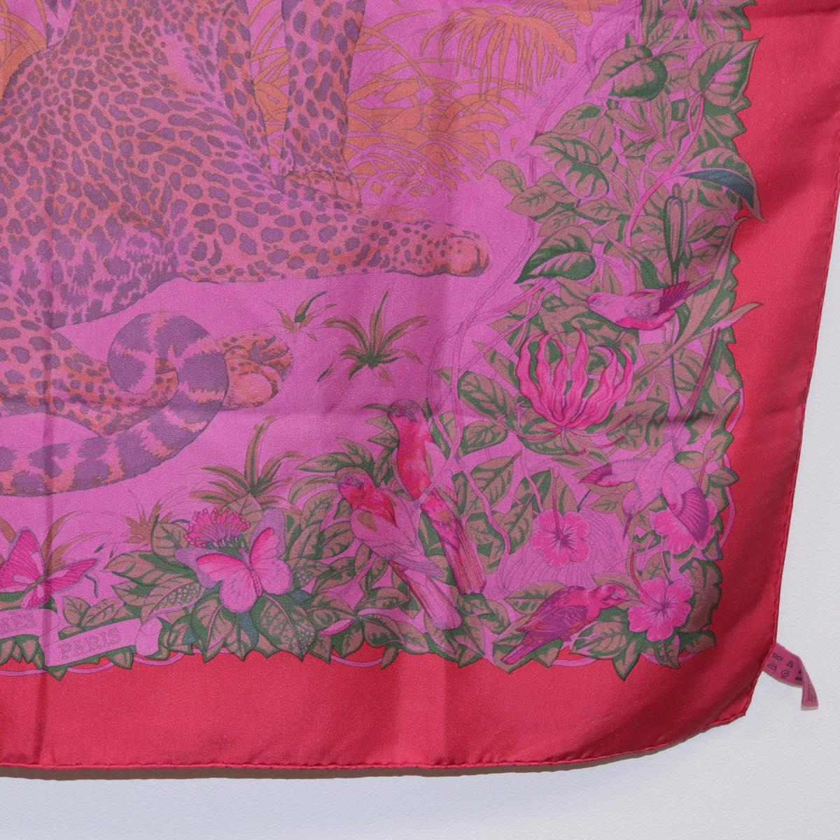 HERMES Carre 90 Scarf Silk ""JUNGLE LOVE"" Pink Auth 185241