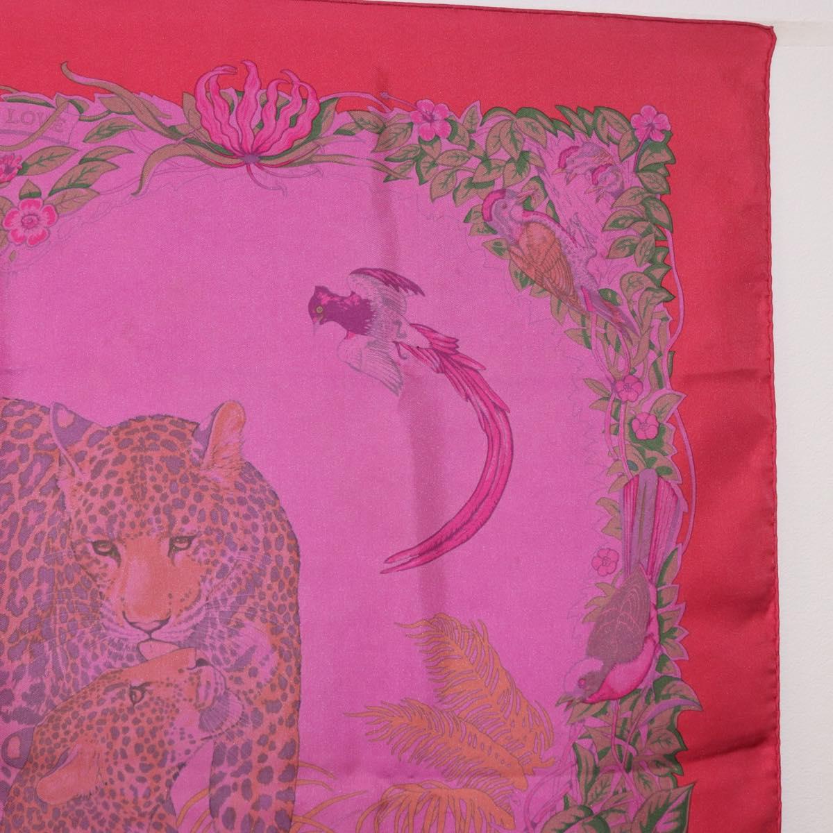 HERMES Carre 90 Scarf Silk ""JUNGLE LOVE"" Pink Auth 185241