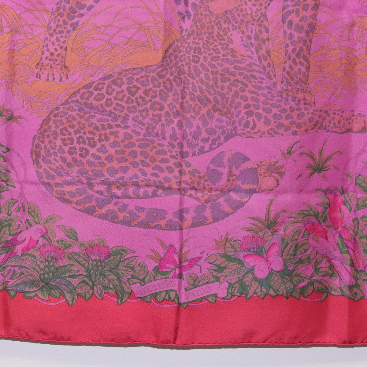 HERMES Carre 90 Scarf Silk ""JUNGLE LOVE"" Pink Auth 185241