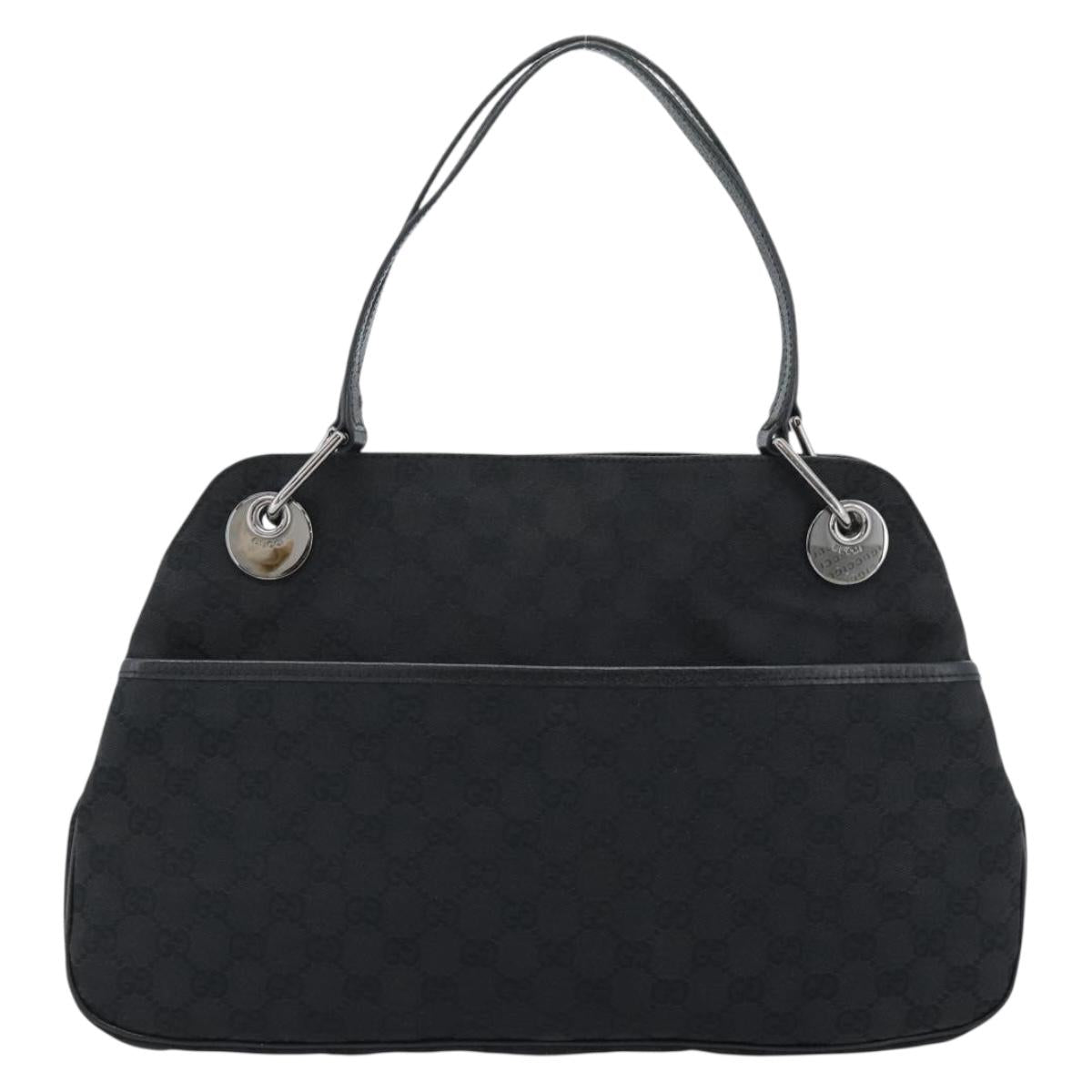 GUCCI GG Canvas Hand Bag Black Silver 121023 Auth 185252A