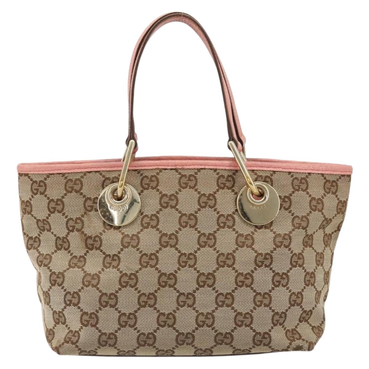 GUCCI GG Canvas Hand Bag Pink Gold 120844 Auth 185253