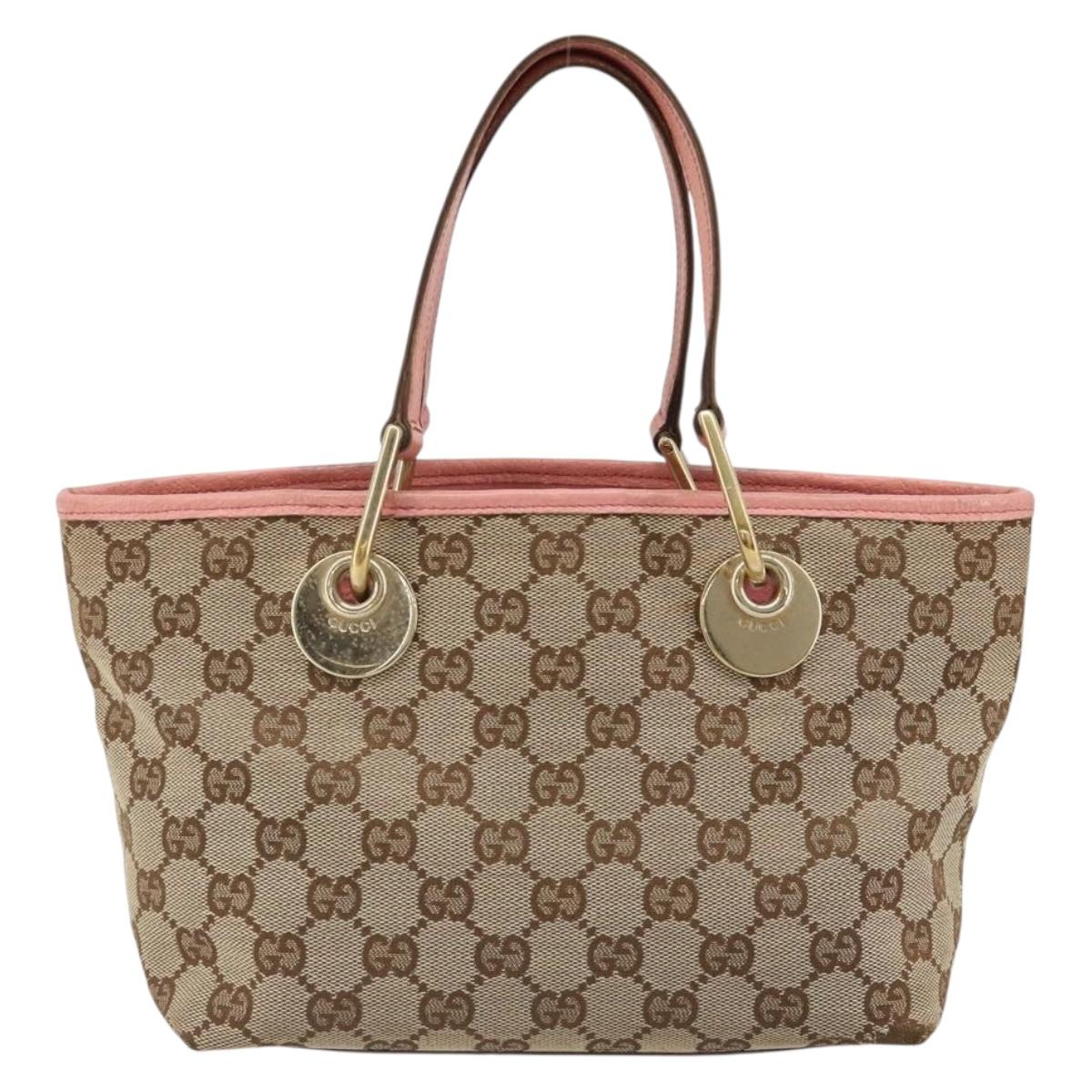 GUCCI GG Canvas Hand Bag Pink Gold 120844 Auth 185253