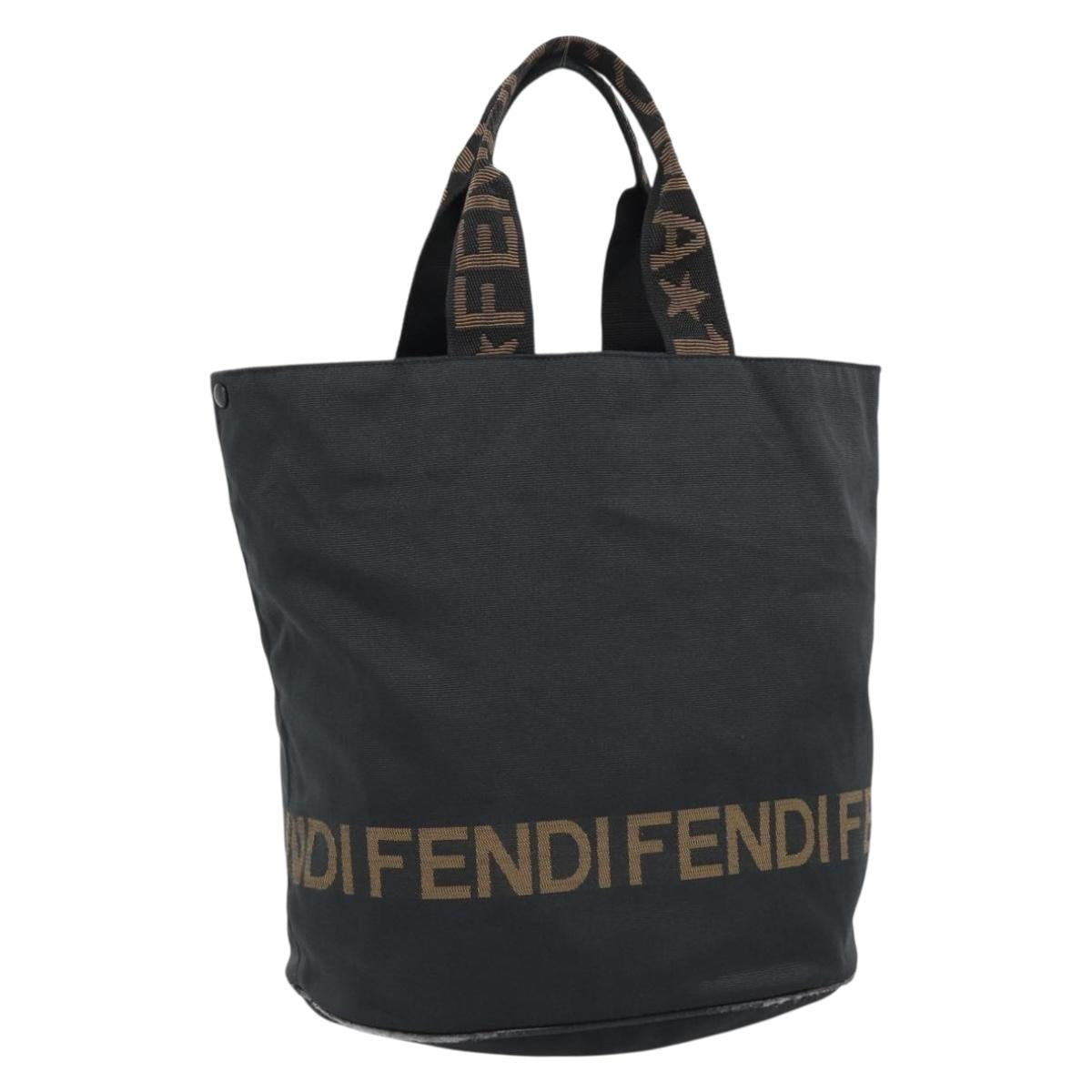 FENDI Tote Bag Canvas Black Gold Auth 185254