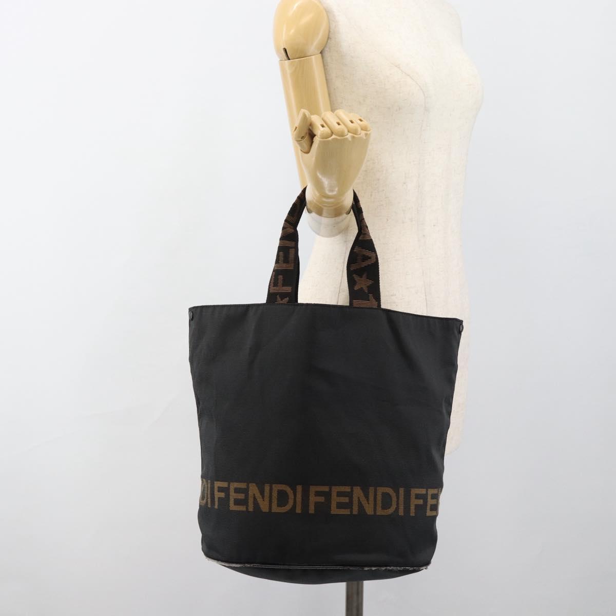 FENDI Tote Bag Canvas Black Gold Auth 185254