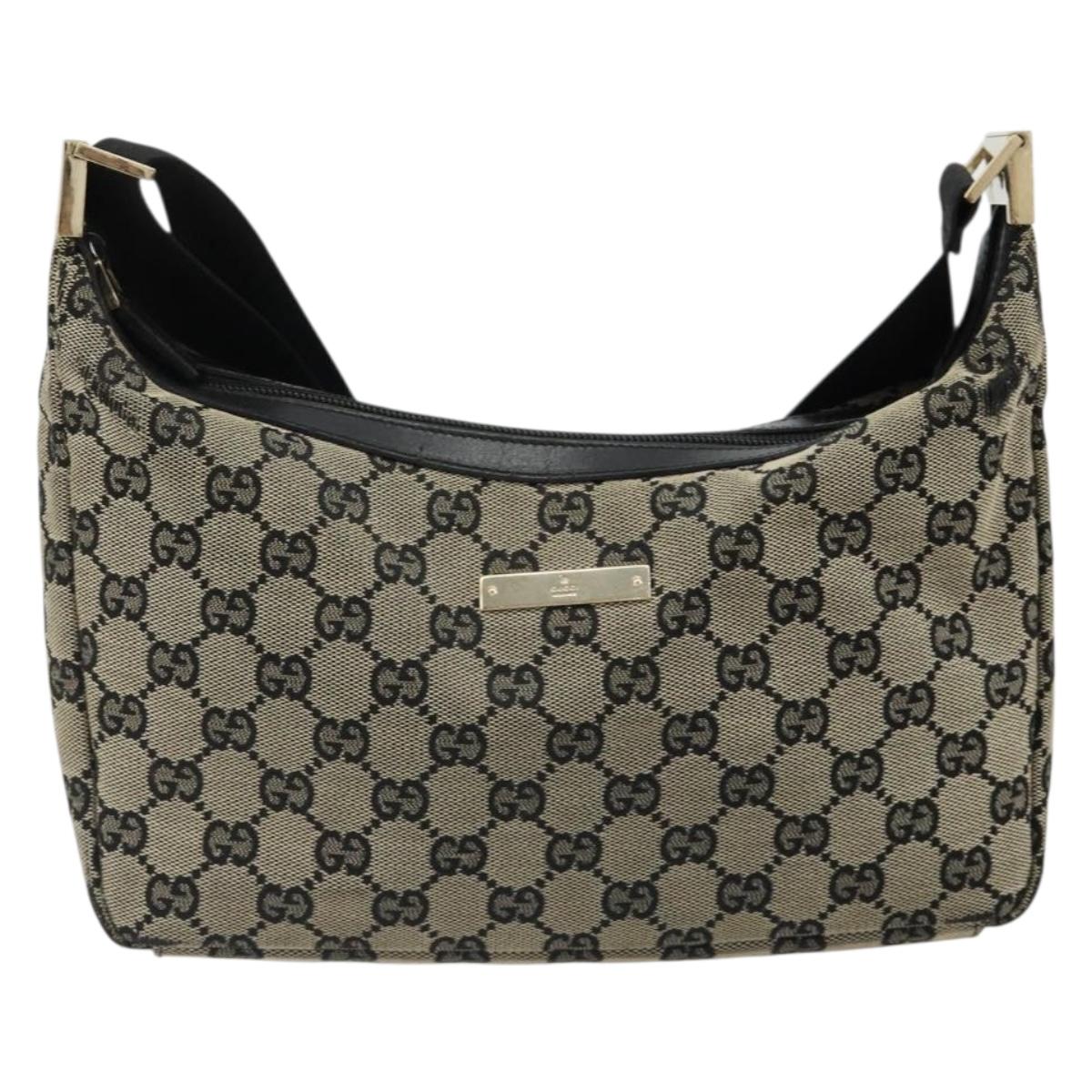 GUCCI GG Canvas Shoulder Bag Black Gold 019 0433 Auth 185255