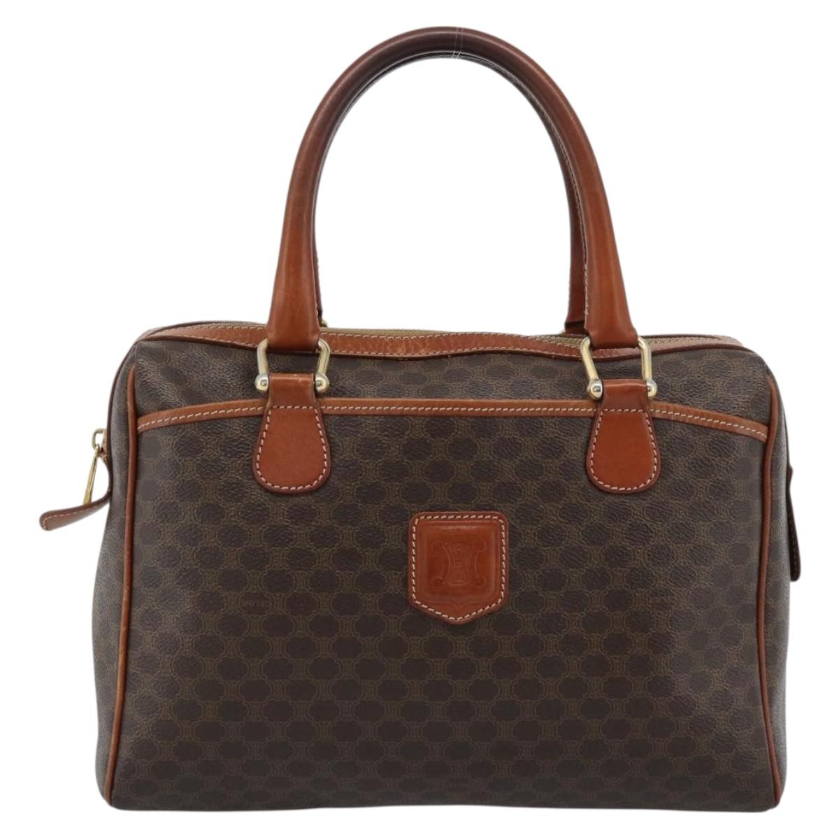 CELINE Macadam Canvas Hand Bag PVC Leather Brown Gold Auth 185260A