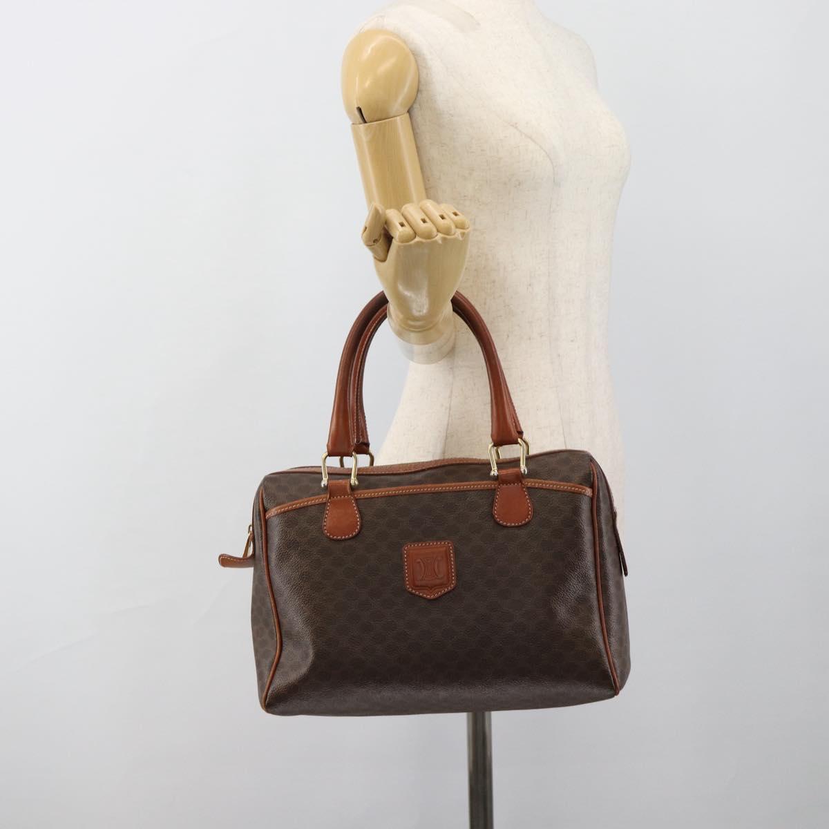 CELINE Macadam Canvas Hand Bag PVC Leather Brown Gold Auth 185260A