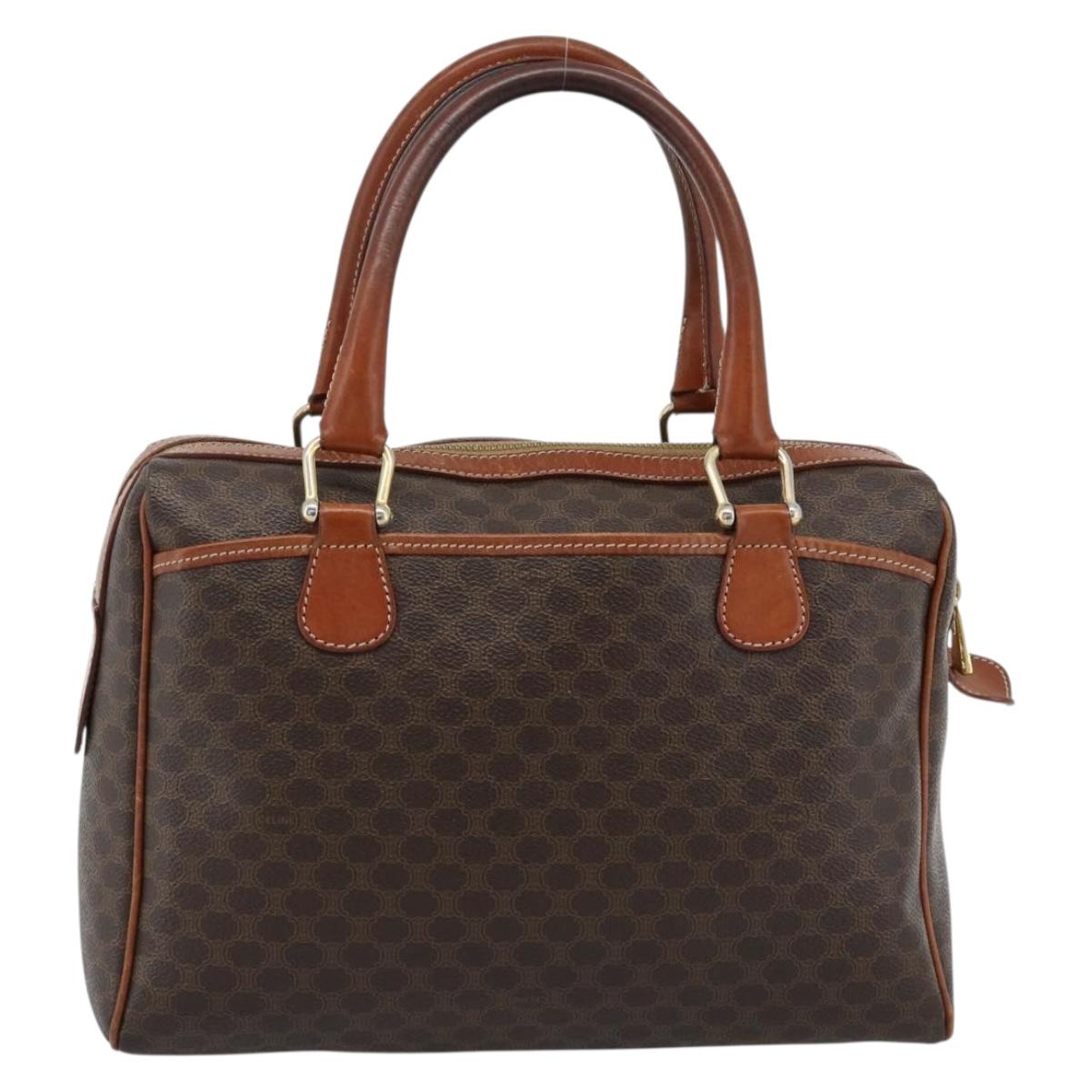 CELINE Macadam Canvas Hand Bag PVC Leather Brown Gold Auth 185260A