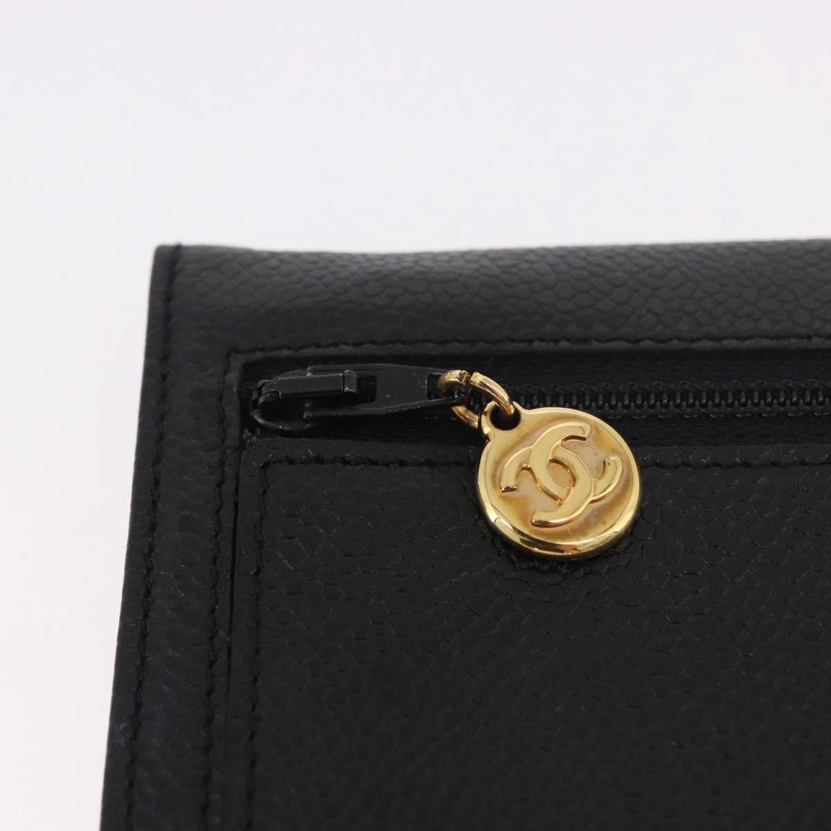 CHANEL COCO Mark Pouch Caviar Skin Black Gold CC Auth 185262V
