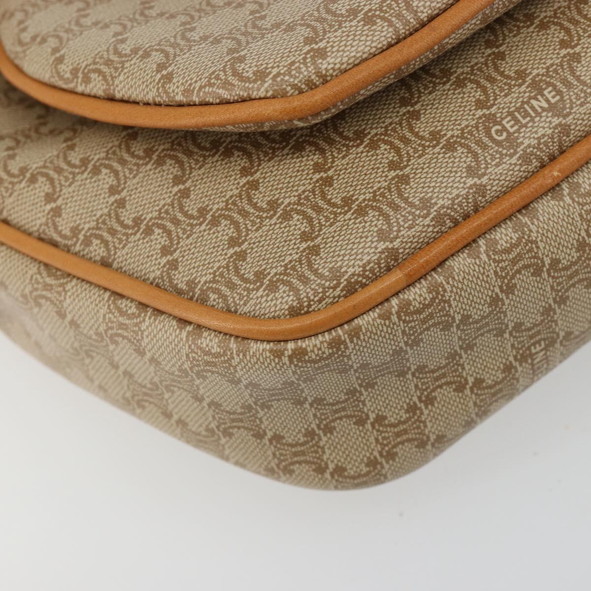CELINE Macadam Canvas Shoulder Bag PVC Beige Gold Auth 185263
