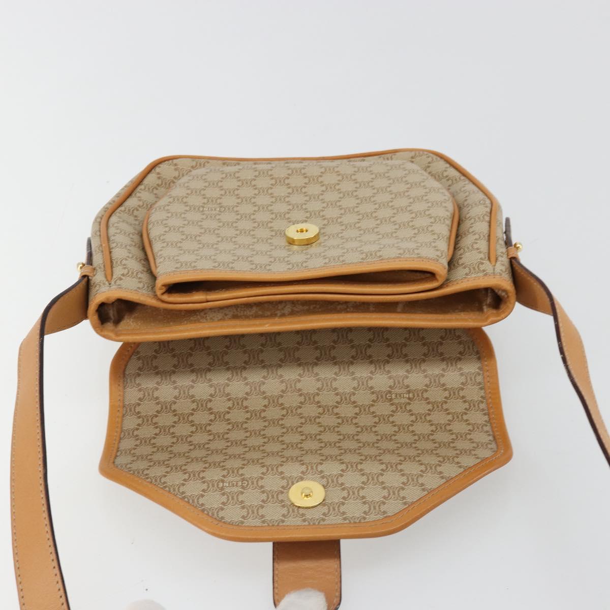 CELINE Macadam Canvas Shoulder Bag PVC Beige Gold Auth 185263