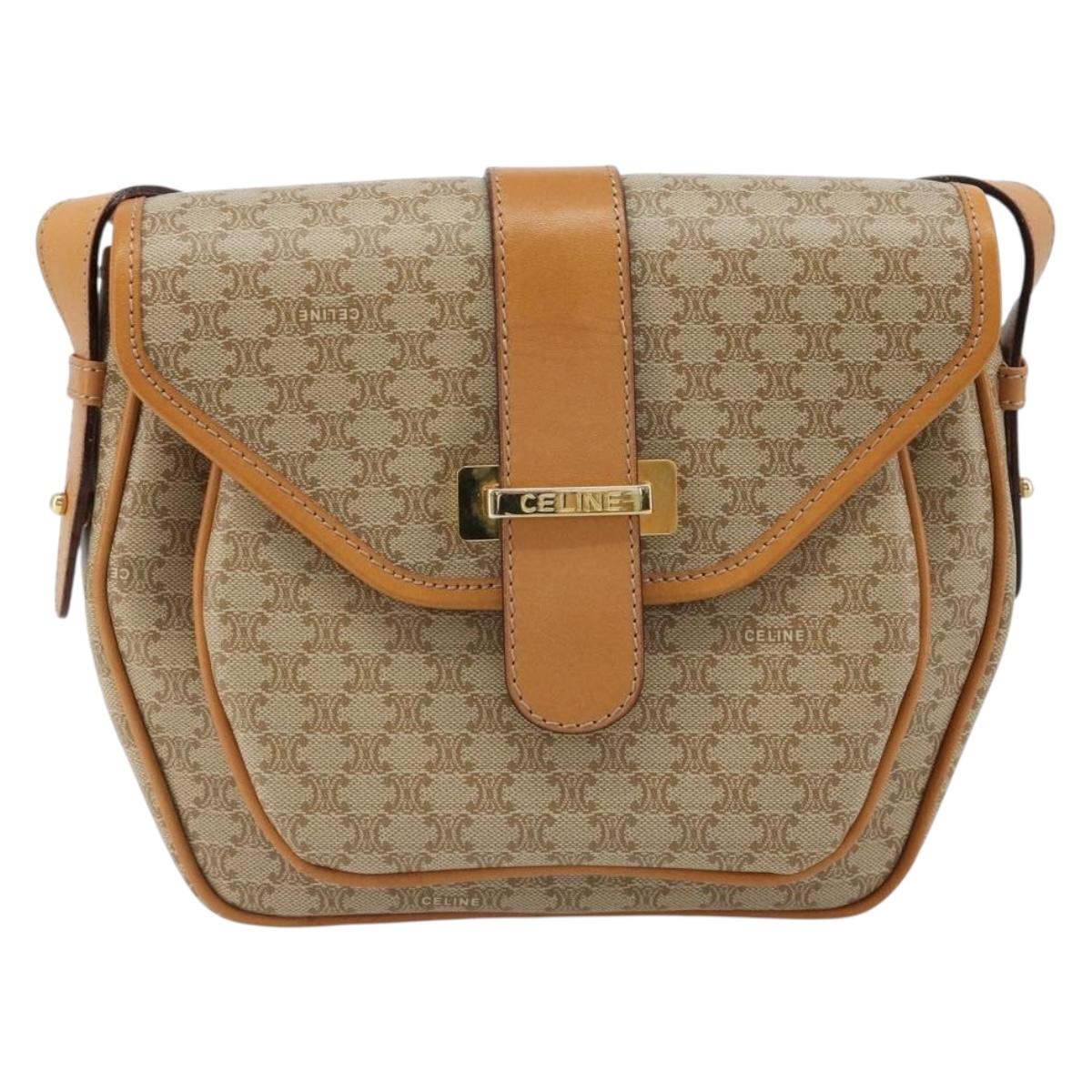 CELINE Macadam Canvas Shoulder Bag PVC Beige Gold Auth 185263