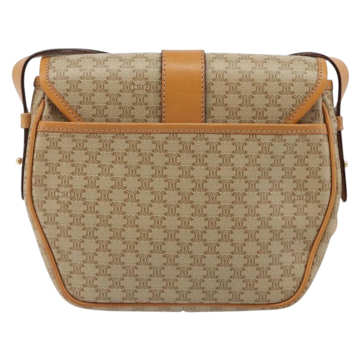 CELINE Macadam Canvas Shoulder Bag PVC Beige Gold Auth 185263