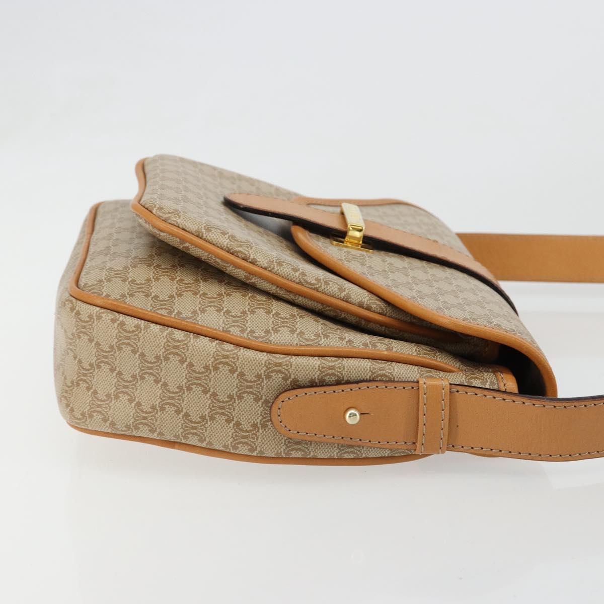 CELINE Macadam Canvas Shoulder Bag PVC Beige Gold Auth 185263