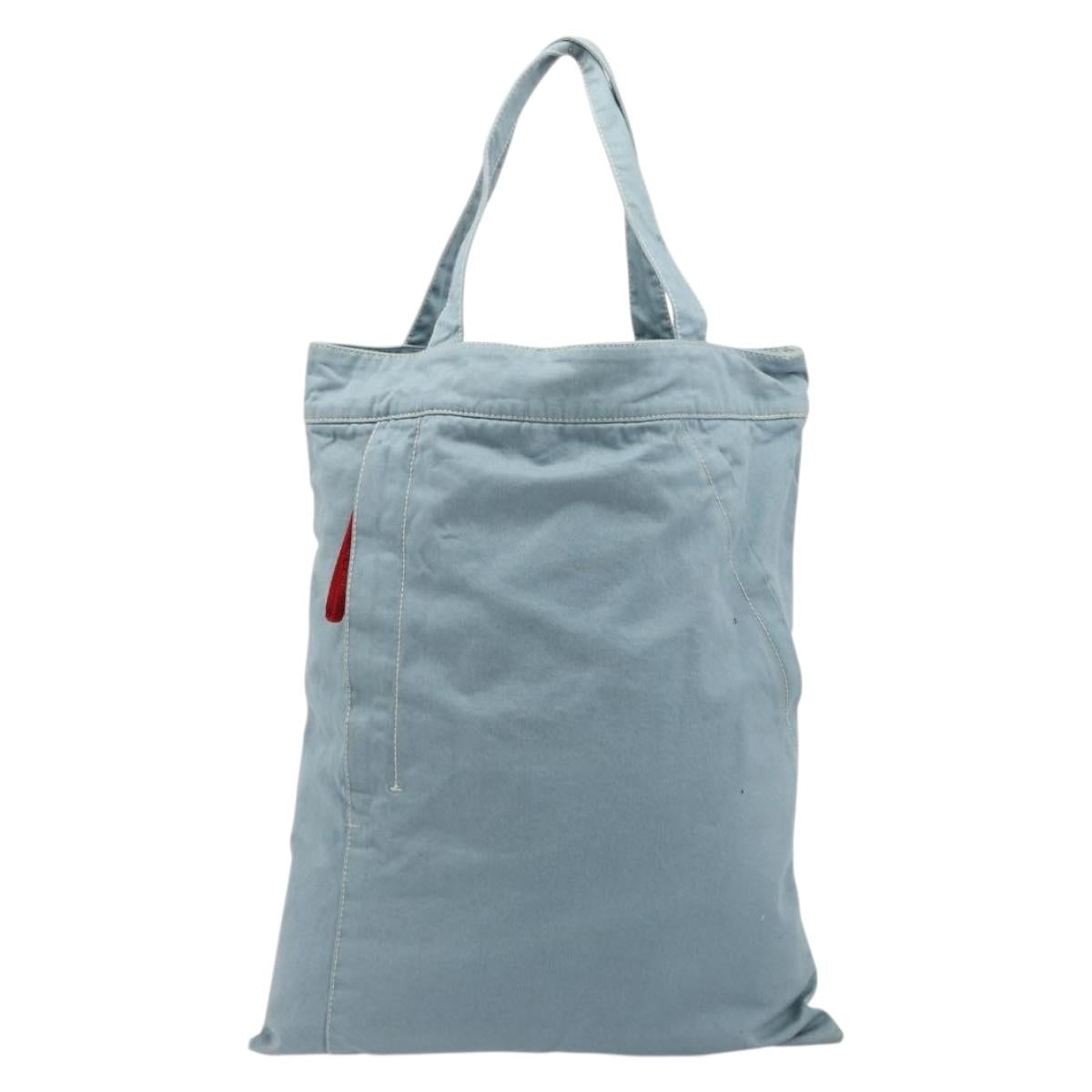 PRADA Sports Line Tote Bag Canvas Light Blue Silver Auth 185264