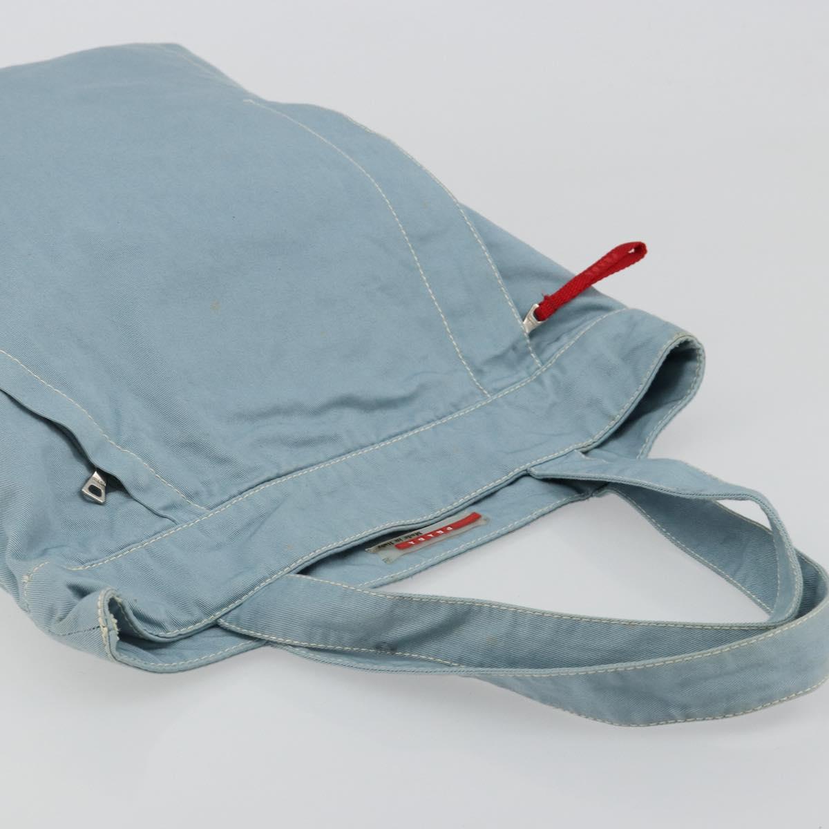 PRADA Sports Line Tote Bag Canvas Light Blue Silver Auth 185264