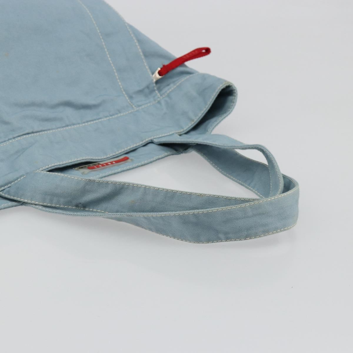 PRADA Sports Line Tote Bag Canvas Light Blue Silver Auth 185264