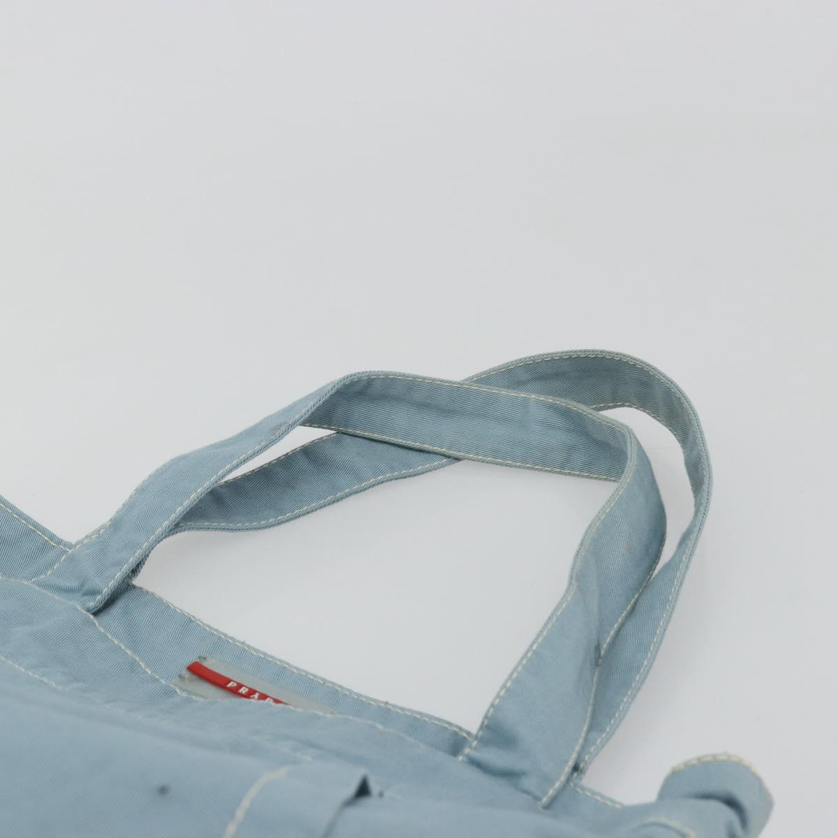 PRADA Sports Line Tote Bag Canvas Light Blue Silver Auth 185264