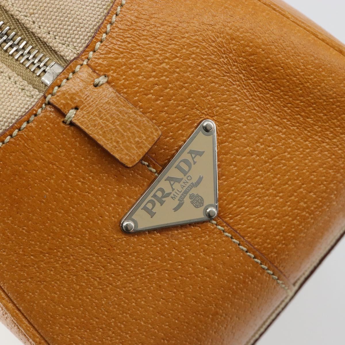 PRADA Hand Bag Canvas Beige Silver Auth 185265