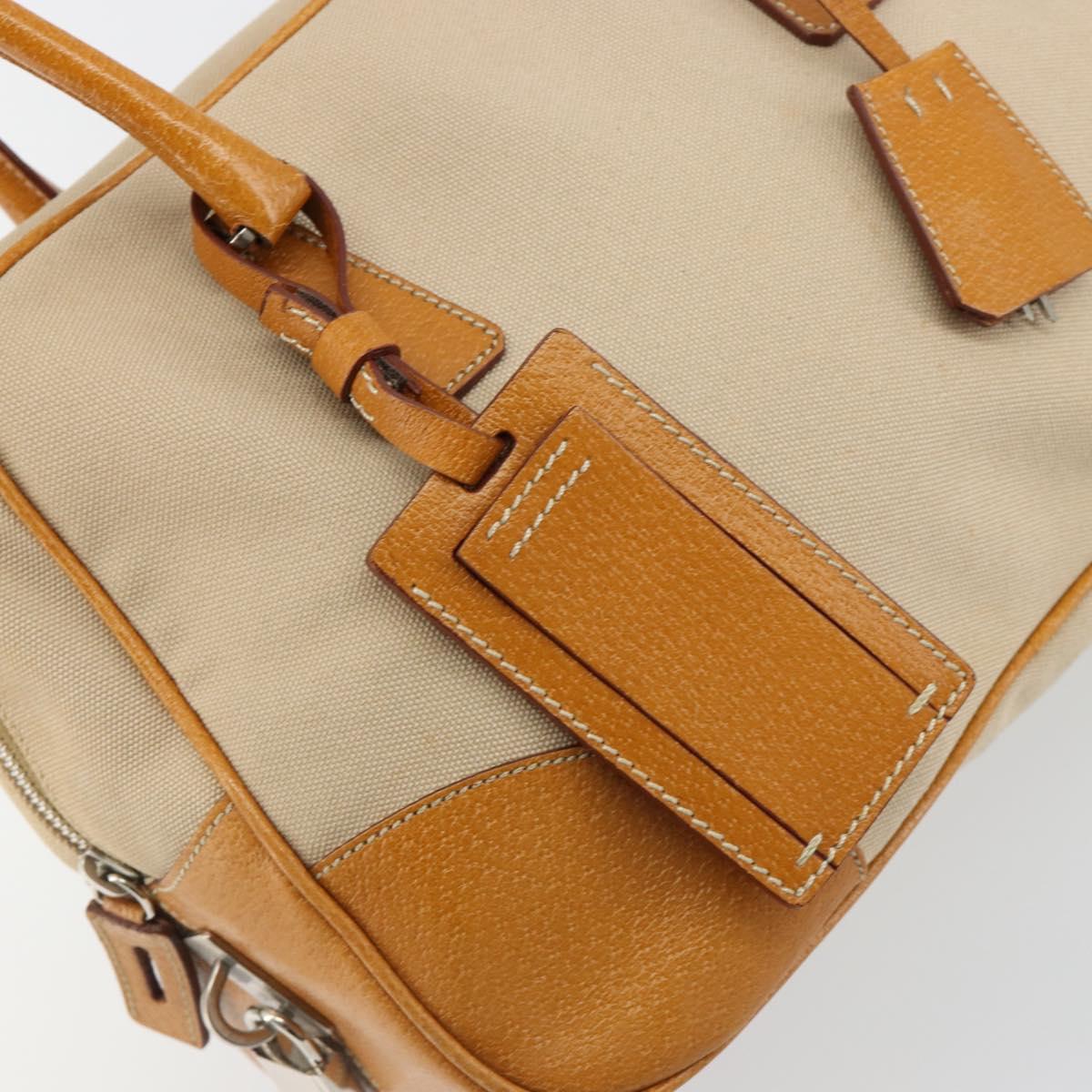 PRADA Hand Bag Canvas Beige Silver Auth 185265