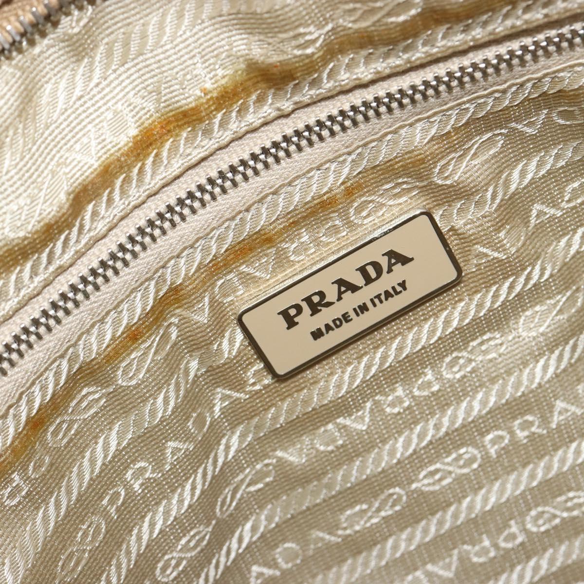 PRADA Hand Bag Canvas Beige Silver Auth 185265