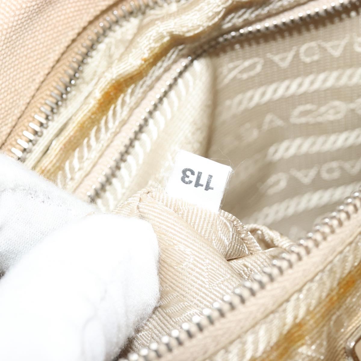 PRADA Hand Bag Canvas Beige Silver Auth 185265