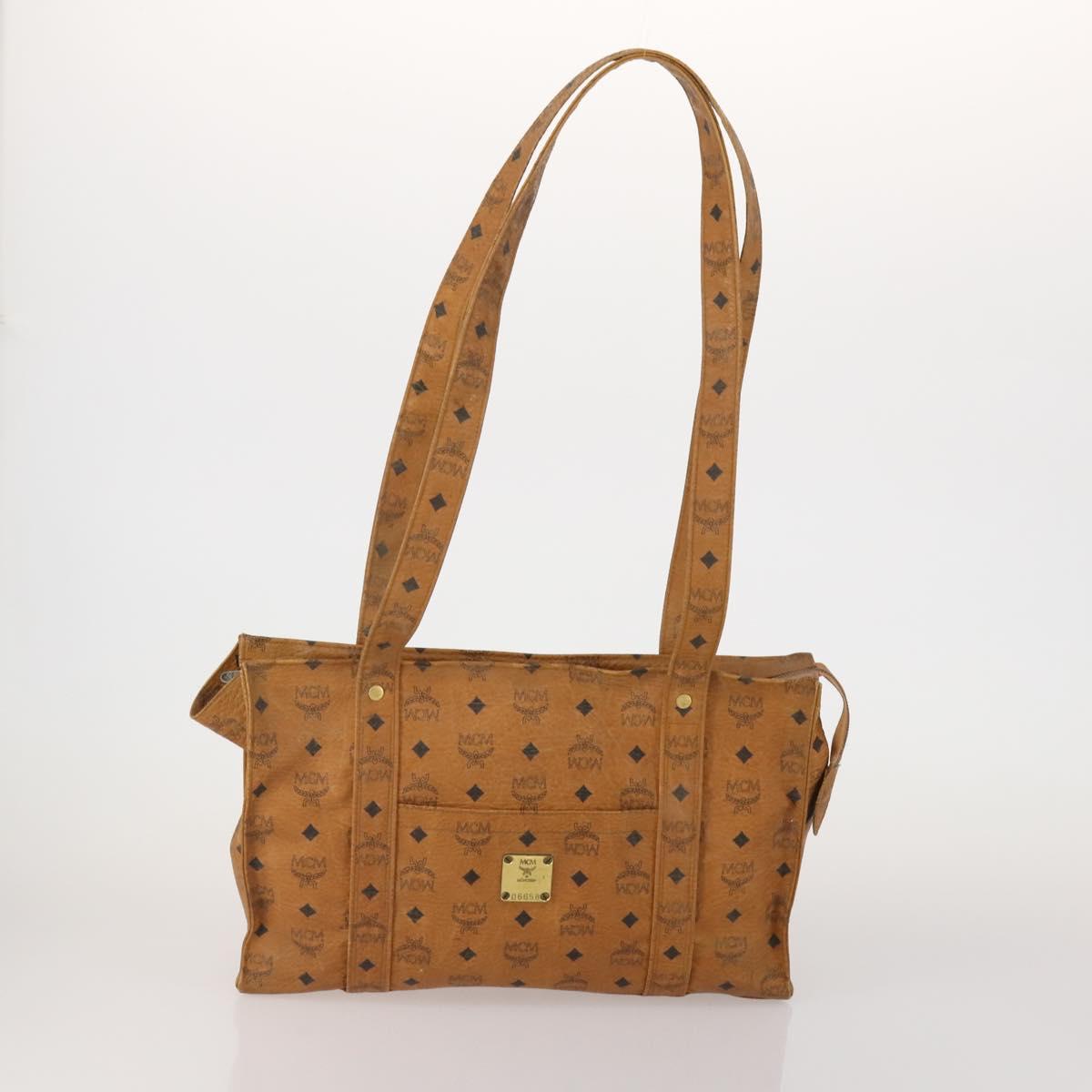 MCM Vicetos Logogram Tote Bag PVC Leather 2 Set Brown Gold Auth 185266