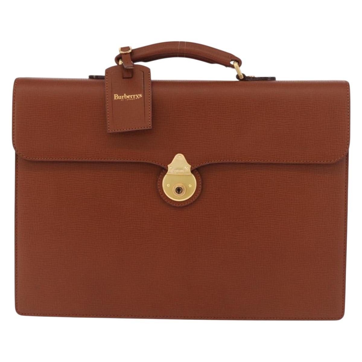Burberrys Business Bag Leather Brown Gold Auth 185267