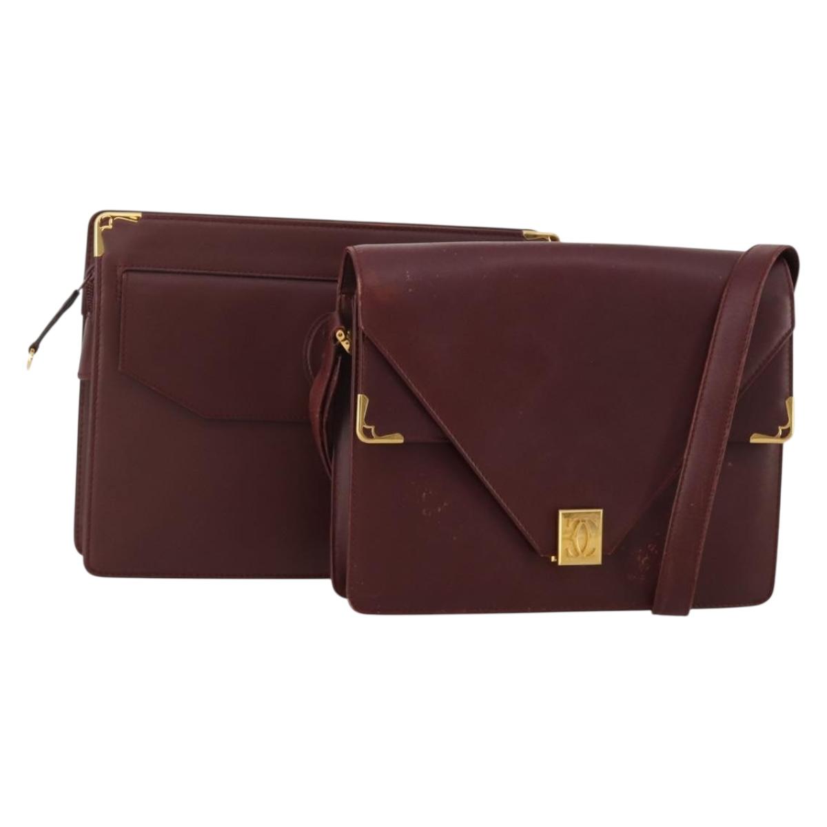 CARTIER Must Line Shoulder Bag Leather 2 Set Bordeaux Auth 185268