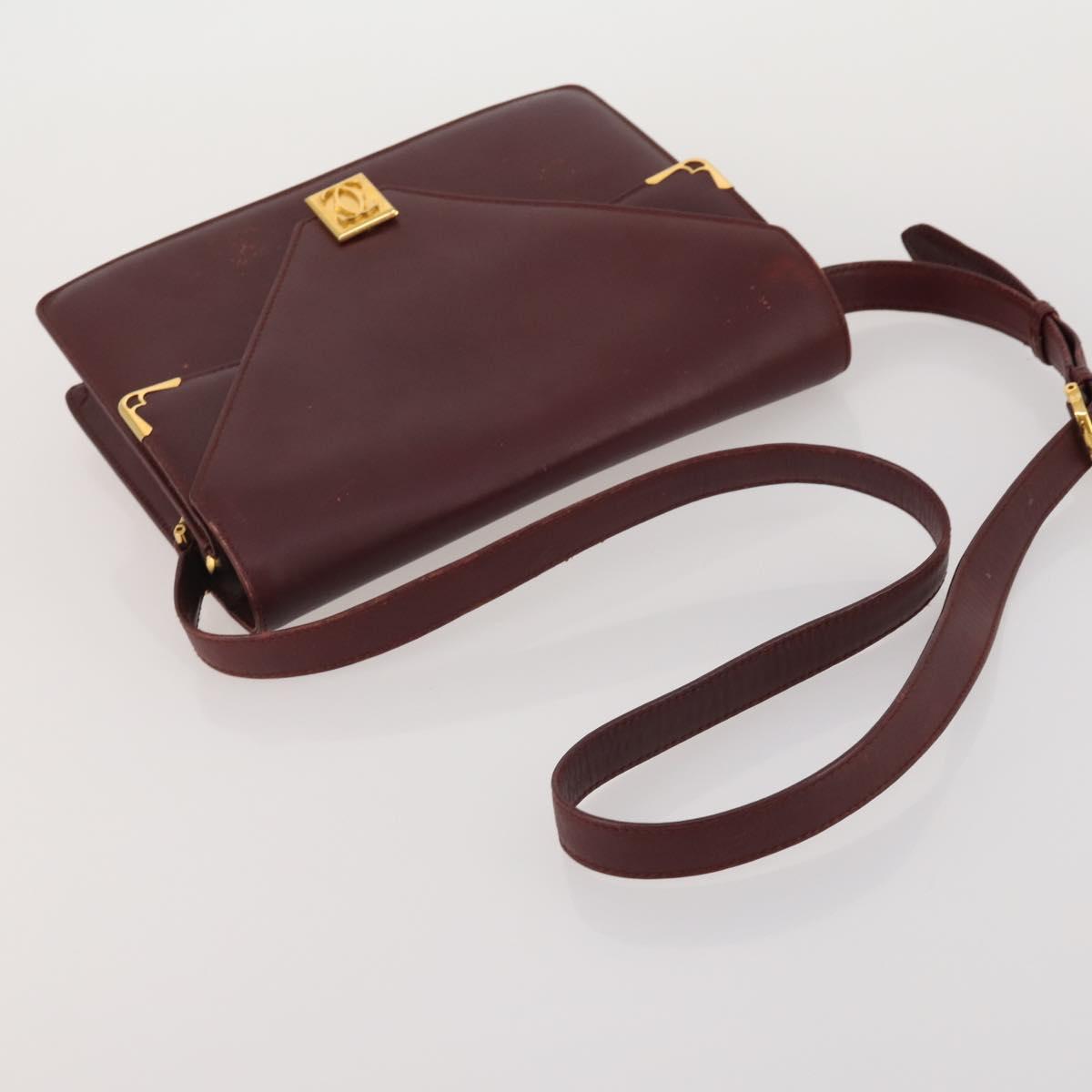 CARTIER Must Line Shoulder Bag Leather 2 Set Bordeaux Auth 185268