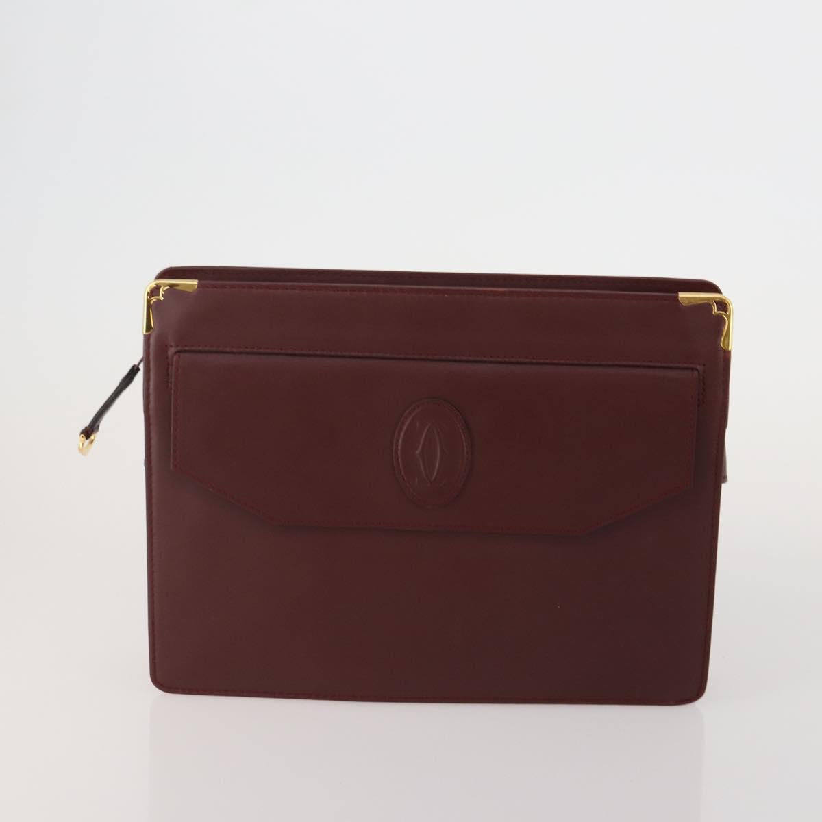CARTIER Must Line Shoulder Bag Leather 2 Set Bordeaux Auth 185268